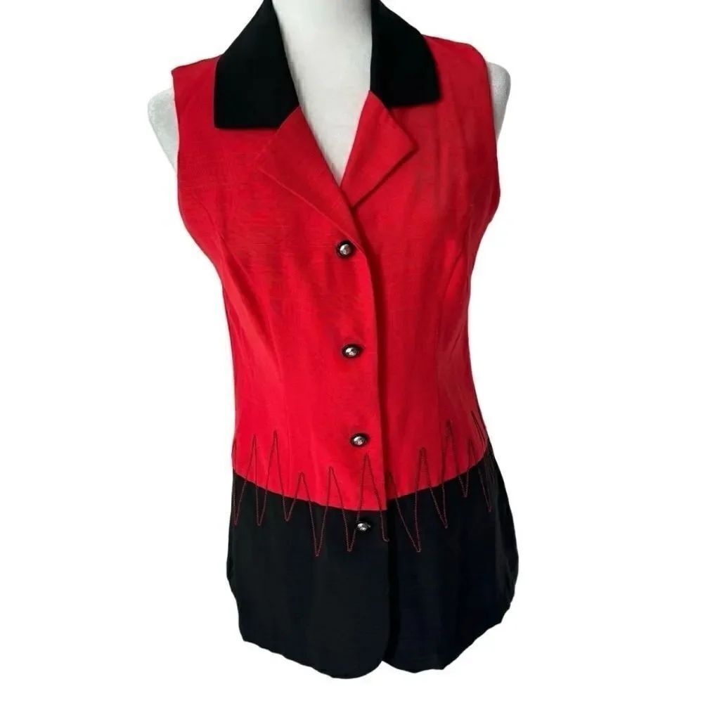 Vintage Betsy Lauren Blouse Red Black Tunic 10